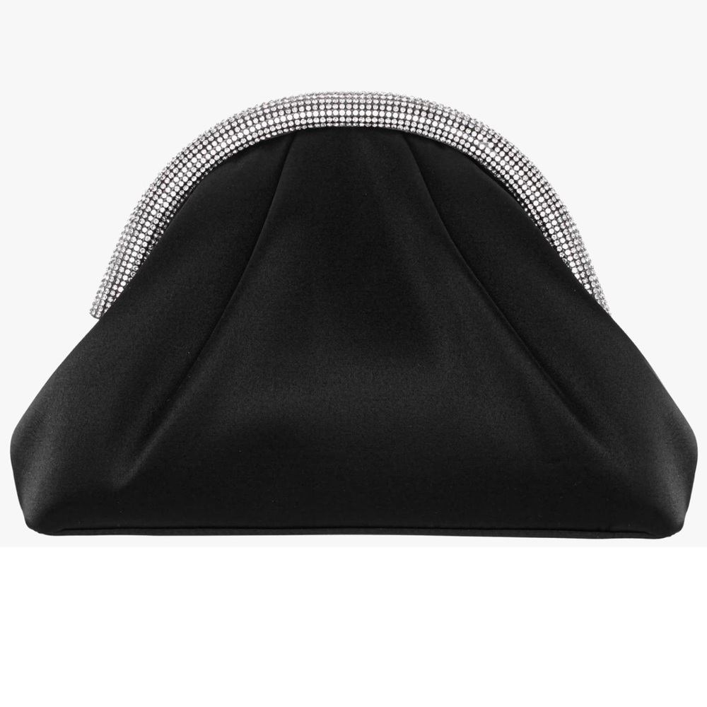 Nina Black Satin/Glass Crystal Frame Clutch